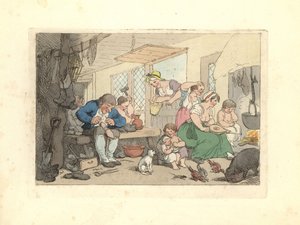Cordonnerie de la Régence réparant des chaussures dans une pièce bondée - Thomas Rowlandson