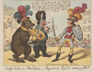 « Combat singulier, à Moorfields, ou Paul le Magnanime ! – Je défie tout le monde ! » (extrait de : Caricature, vol. 4)