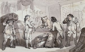 Le bureau de réservation des voitures : Thomas Rowlandson et Henry Wigstead réservant leur passage - Thomas Rowlandson