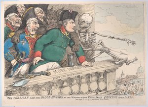Le Corse et ses chiens de chasse à la fenêtre des Tuileries regardant P... - Thomas Rowlandson