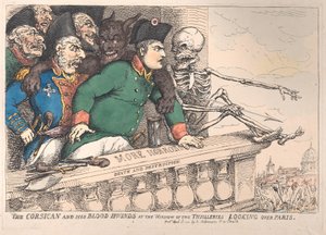 Le Corse et ses chiens de chasse à la fenêtre des Tuileries regardant au-dessus de Paris, 16 avril 1815 - Thomas Rowlandson