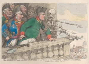 Le Corse et ses chiens de chasse à la fenêtre des Tuileries regardant, 16 avril 1815 - Thomas Rowlandson