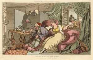 La lune de miel, de The English Dance of Death, pub. 1816 (gravure coloriée à la main) - Thomas Rowlandson