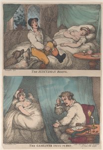 Le chasseur se levant, le joueur allant se coucher, [31 juillet 1809], réédité 1811 - Thomas Rowlandson
