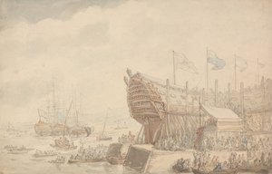 Le Lancement du H.M.S. Hibernia 1804 - Thomas Rowlandson