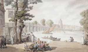 Le Vieux Swan Inn, avec une vue du pont de Putney au-delà