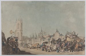 « The Overdrove Ox » (Le taureau fou sur le pont de Westminster) - Thomas Rowlandson