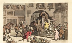La mort aide une grande matrone à monter sur la dernière scène fatale. - Thomas Rowlandson