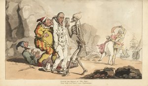 Le squelette de la Mort avec un sablier et une fléchette vient pour un Pierrot et d