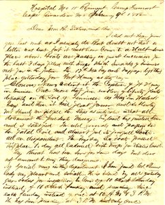 Lettre signée T.S. Hawley, Hôpital 11e Infanterie du Missouri, Camp Fremont, Cape Girardeau, à la famille, 9 février 1862 - Thomas S. Hawley