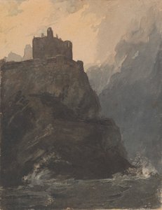 Château sur une falaise, avec une mer orageuse et un naufrage à la base de la falaise - Thomas Sully