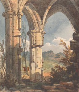 Paysage à travers une arche en ruine