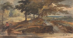 Paysage avec colline et arbres, figure à cheval - Thomas Sully