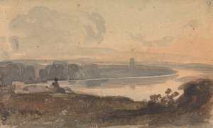 Paysage, avec rivière sinueuse, figure sur la colline au premier plan - Thomas Sully
