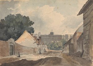 Scène de rue, bordée de bâtiments