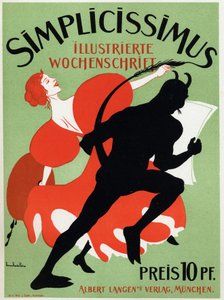 Art. Littérature. Le magazine Simplicissimus. Affiche par Thomas Thedor Heine, Allemagne, c.1890 - Thomas Theodor Heine