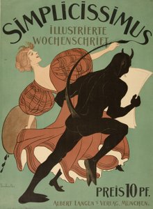Couverture de "Simplicissimus Illustrierte Wochenschrift", pub. 1896 (lithographie en couleur) - Thomas Theodor Heine