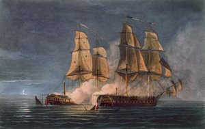 Capture du Thetis par le HMS Amethyst, 10 novembre 1808, gravé par T. Sutherland pour 