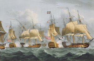 Lord Howe dans le Queen Charlotte, brisant la ligne ennemie, 29 mai 1794, gravé par Thomas Sutherland pour 
