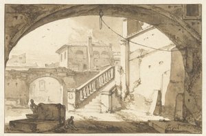 Vue à travers une arche sur une cour intérieure italienne