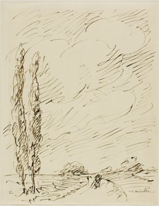 Clochard sur une route avec deux peupliers - Théophile Alexandre Pierre Steinlen