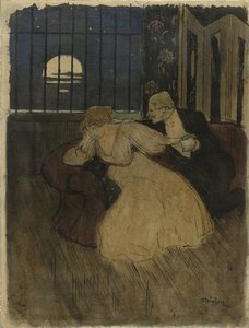 Gentilhomme en habit essayant de persuader une dame hésitante sur un canapé - Théophile Alexandre Steinlen