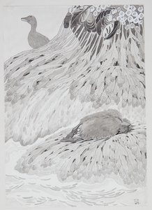 Un eider et un oiseau mort sur une rive - Thorolf Holmboe