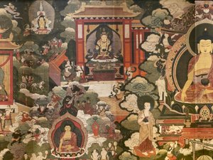 Scènes de la vie du Bouddha Shakyamuni - Tibetan School