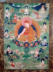 Le Lama Rdo Rje Grags Pa, qui a vécu au XIe siècle, entouré de ses disciples, peinture, civilisation tibétaine - Tibetan School