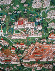 La ville de Lhassa et le Potala, gravure en couleur