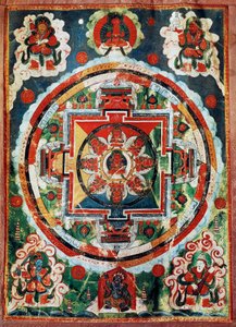Mandala tibétain connu sous le nom des Quatre Rois Célestes, civilisation tibétaine
