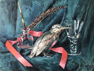 Nature morte avec oiseau en argent