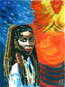 Femme aux tresses colorées