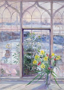 Jonquilles et cadran solaire contre la neige
