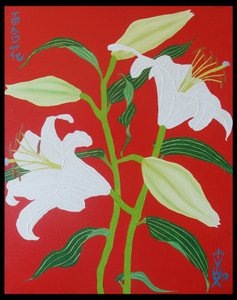 Lys blanc sur fond rouge n°1 - Timothy Nathan Joel