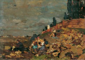 Enfants au mur du cimetière - Tina Blau