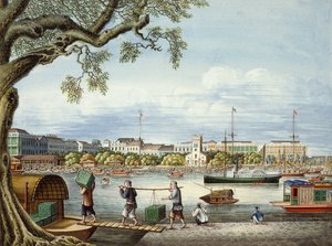 Les Hongs de Canton, vers 1852 (gouache sur papier) - Tinqua