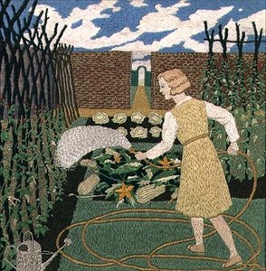 Une femme arrosant le jardin - Tirzah Ravilious