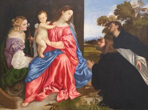Conversation sacrée, avec les saints Catherine et Dominique et le donateur, vers 1533 - Titian (c.1488 1576)
