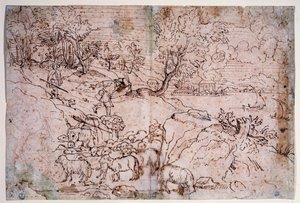 Étude de paysage avec moutons