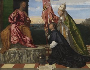 Dutch : Jacopo Pesaro, évêque de Paphos, présenté par le pape Alexandre VI Borgia à Saint Pierre Jacopo Pesaro, évêque de Paphos, présenté par le pape Alexandre VI à Saint Pierre