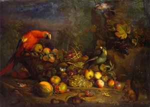 Perroquets et fruits avec d