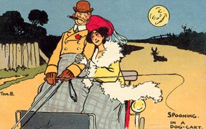 Flirter dans une voiture à chien (chromolitho) - Tom Browne