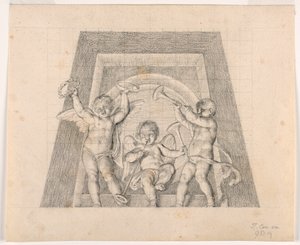 Trois putti avec des trompettes, conception pour la lunette de la Sala delle Muse, Museo Pio-Clementino, Vatican
