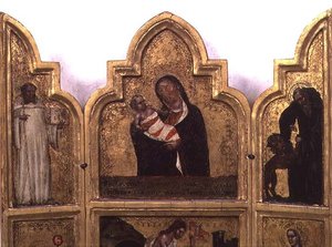 Madone et Enfant avec Saint Benoît et Saint Jérôme, moitié supérieure du triptyque - Tommaso da Modena Barisino or Rabisino