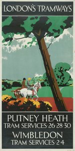 Putney Heath, Wimbledon, affiche des tramways du LCC, 1927 - Tony Castle