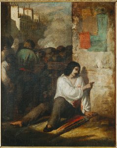 La barricade de 1848, aussi appelée La révolutionnaire blessée ... (peinture sur toile) - Tony Johannot