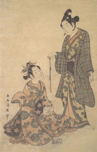 Femme assise tenant un chat, vers 1755 - Torii Kiyohiro