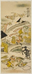 Automne : Récolte du riz (Aki: inekari no zu), n° 3 de la série "Les Quatre Saisons des agriculteurs (Shiki no hyakusho)" - Torii Kiyomasu II