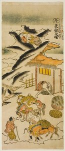 Hiver : Stockage du riz (Fuyu : kome osame no zu), No. 4 de la série "Les quatre saisons des fermiers (Shiki no hyakusho)" - Torii Kiyomasu II